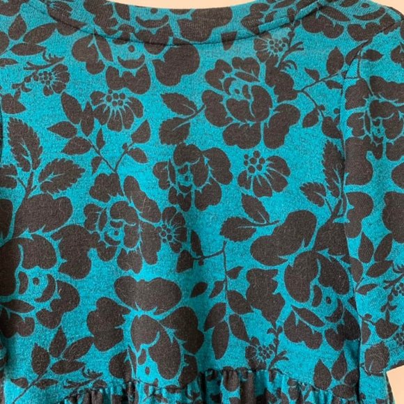 🌷3 for$25🌷725 Originals, US XS, Turquoise & Black Floral V-Neck Smock Dress - Picture 5 of 9